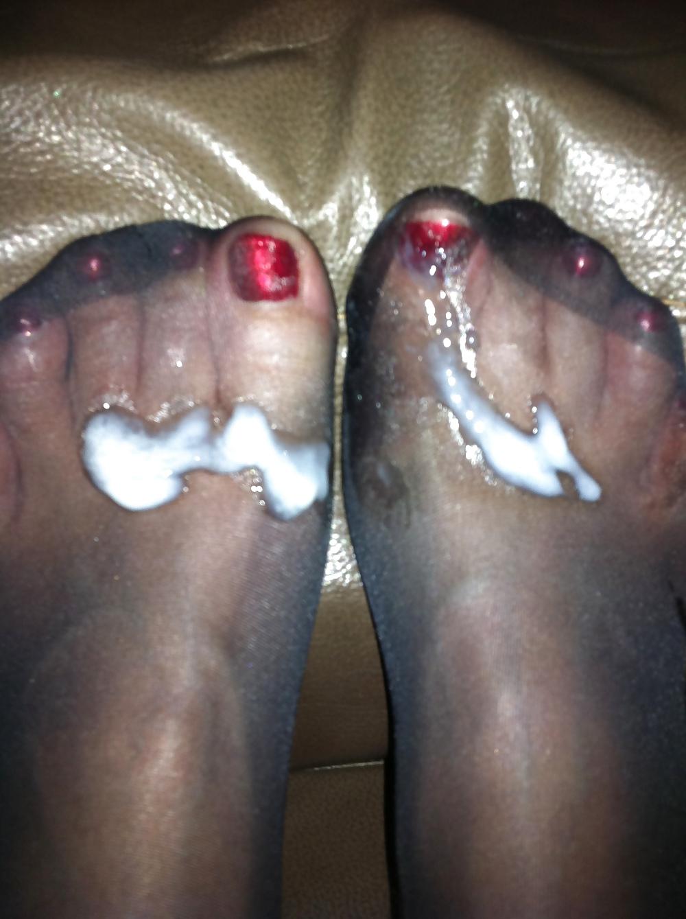 9P Cumin over my girlfriends stocking feet she licks sum off