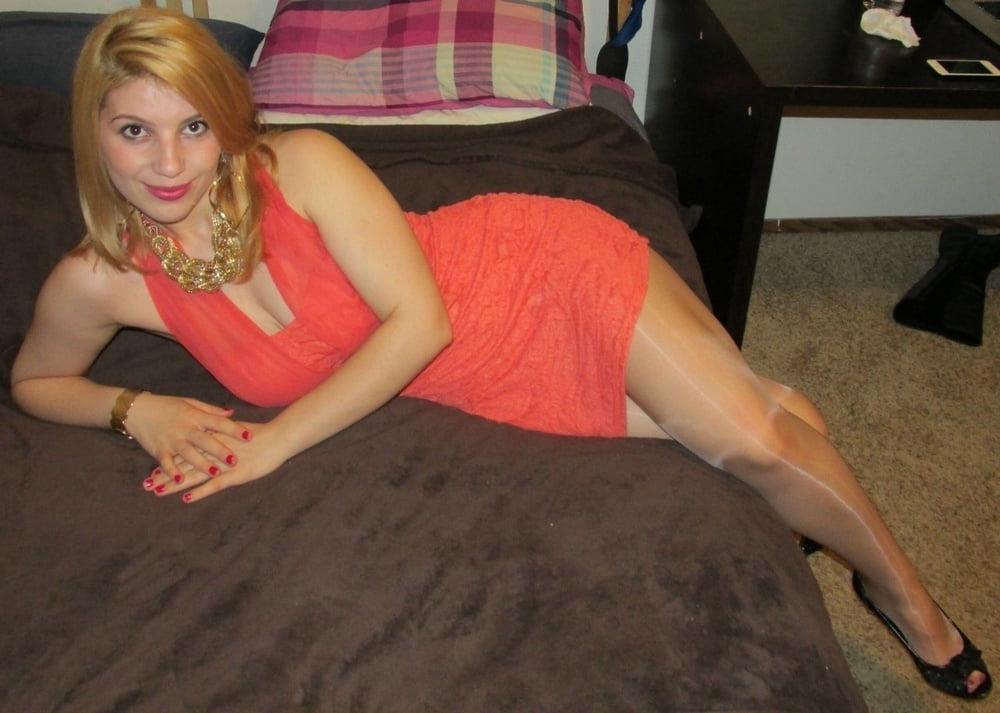 25P NN blonde cutie Lana wearing shiny tan tights