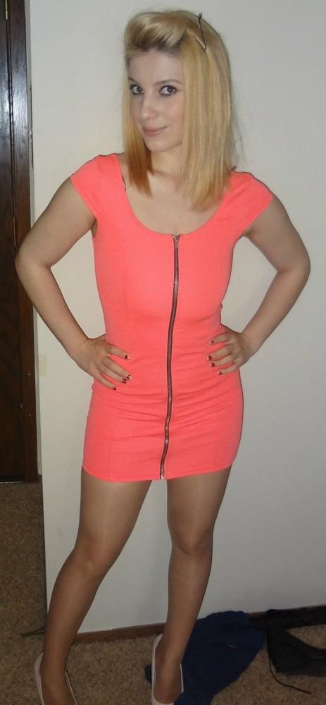 25P NN blonde cutie Lana wearing shiny tan tights