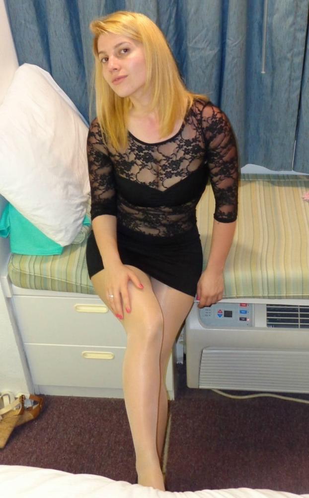 25P NN blonde cutie Lana wearing shiny tan tights