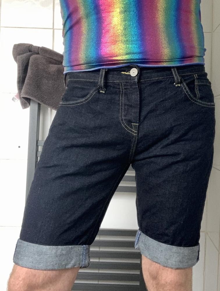 6P Adidas denim shorts hiding sexy vinyl swim jammers