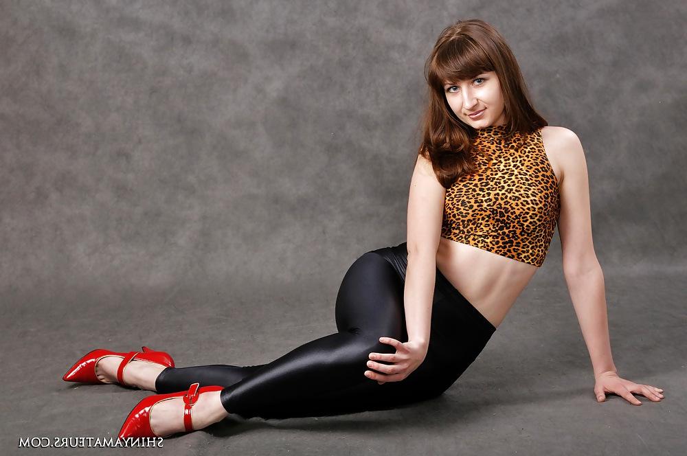 19P White Women in Latex Leggin Spandex