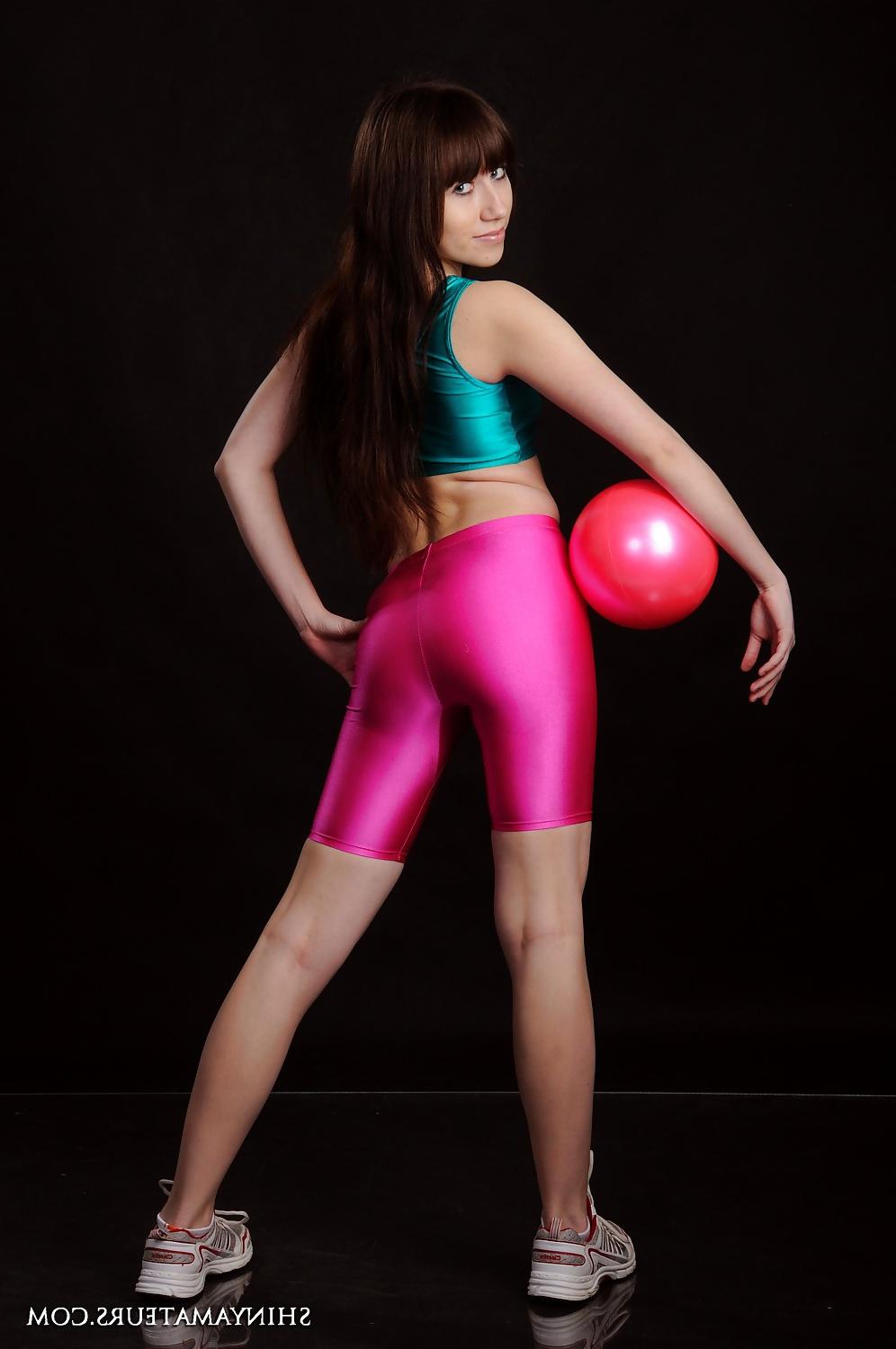 19P White Women in Latex Leggin Spandex