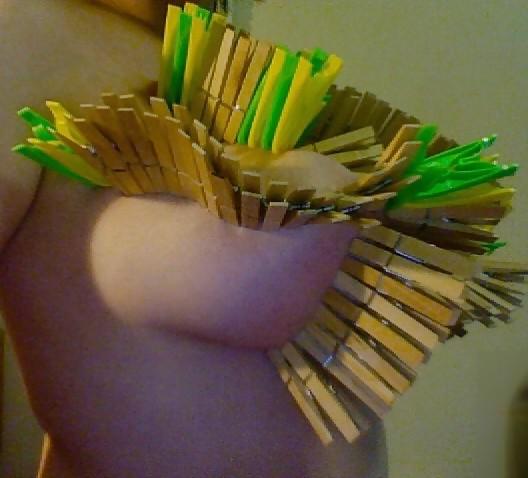 25P Big Natural Boobs Tortured With Over 100 pegs