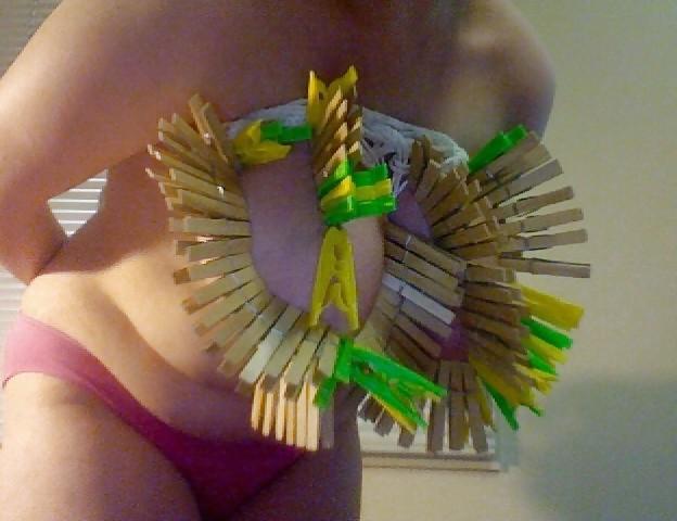25P Big Natural Boobs Tortured With Over 100 pegs