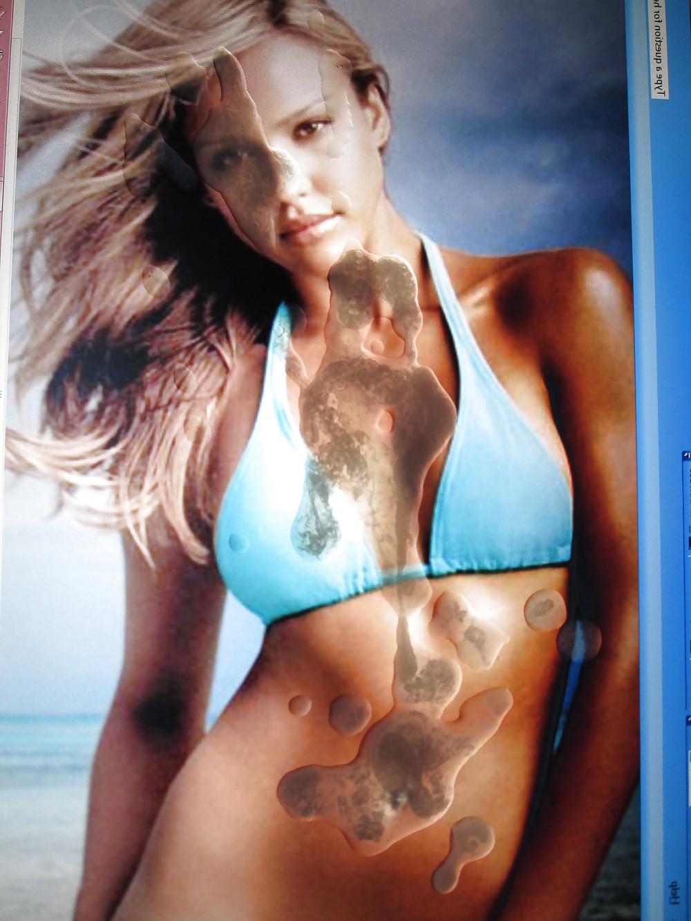 4P Cumshot over JESSICA ALBA