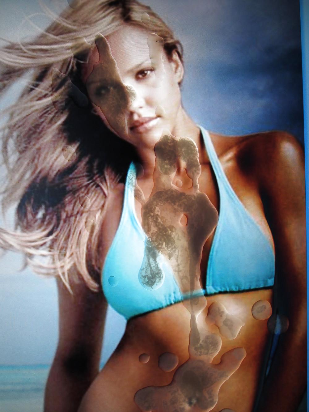 4P Cumshot over JESSICA ALBA