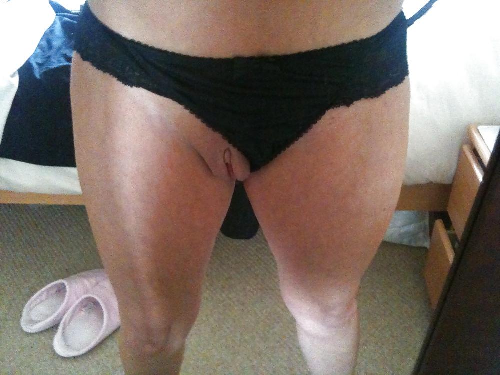 12P Pullin my knickers across to show my bald pussy
