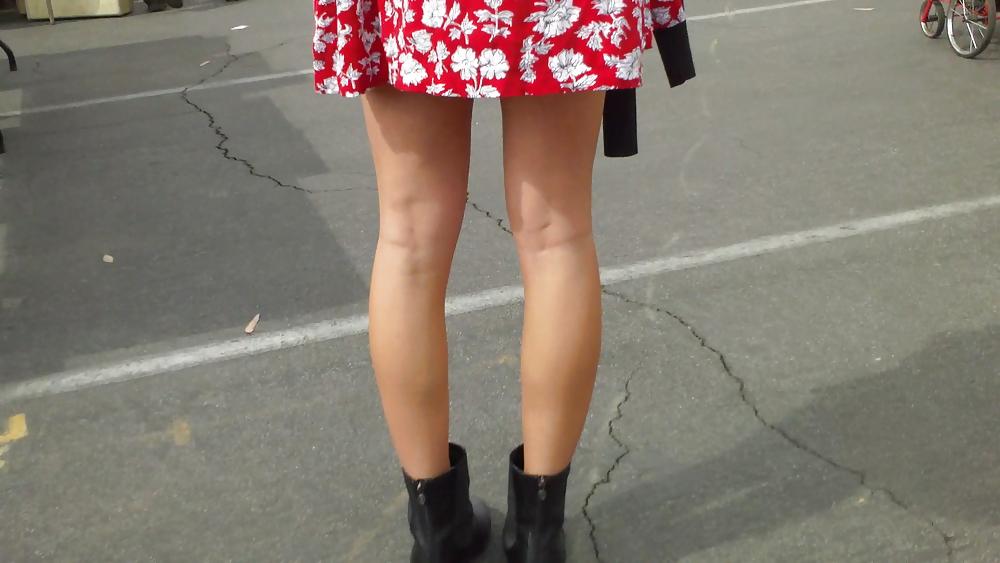 25P Hot teen girl in red dress with great legs