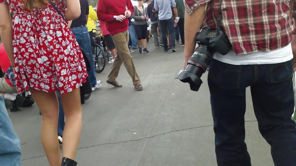 25P Hot teen girl in red dress with great legs