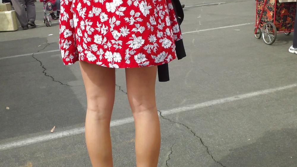 25P Hot teen girl in red dress with great legs