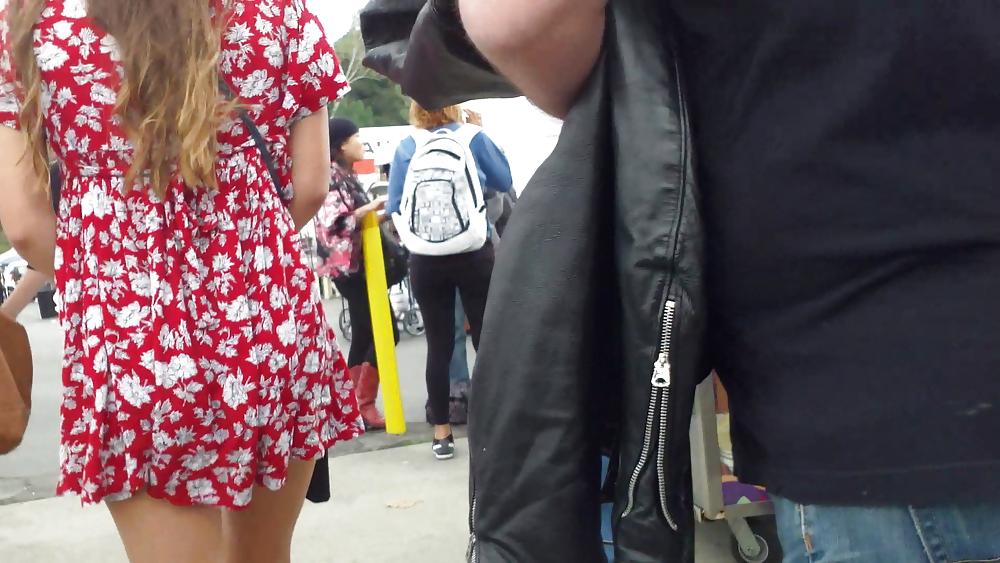 25P Hot teen girl in red dress with great legs