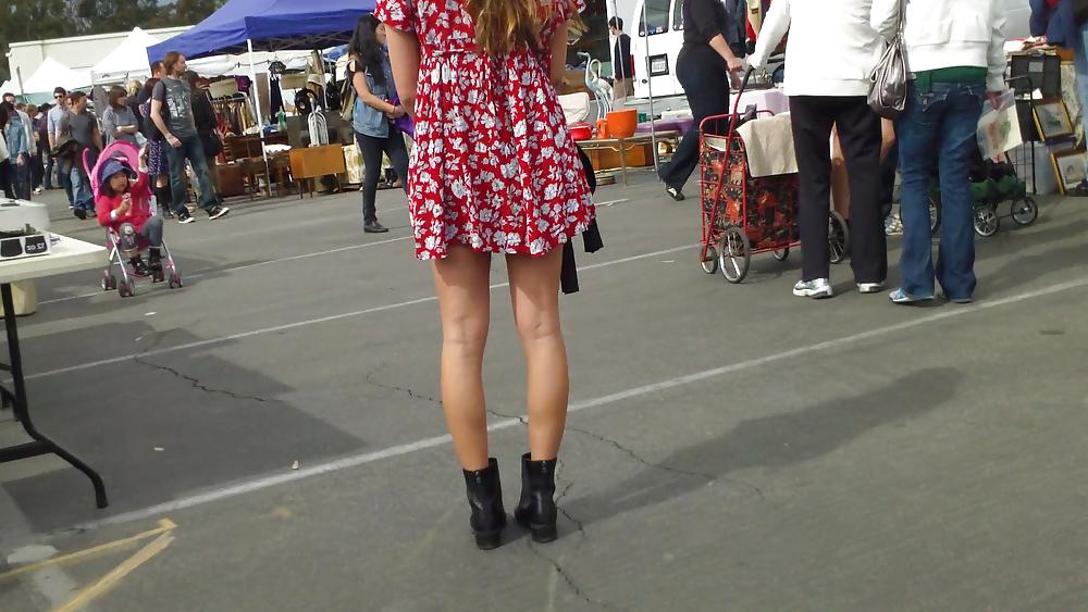 25P Hot teen girl in red dress with great legs