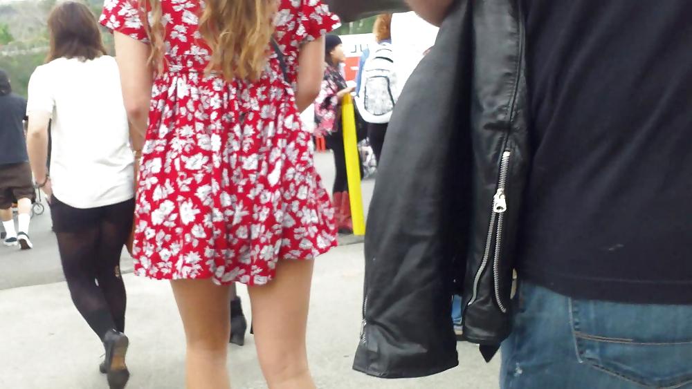 25P Hot teen girl in red dress with great legs