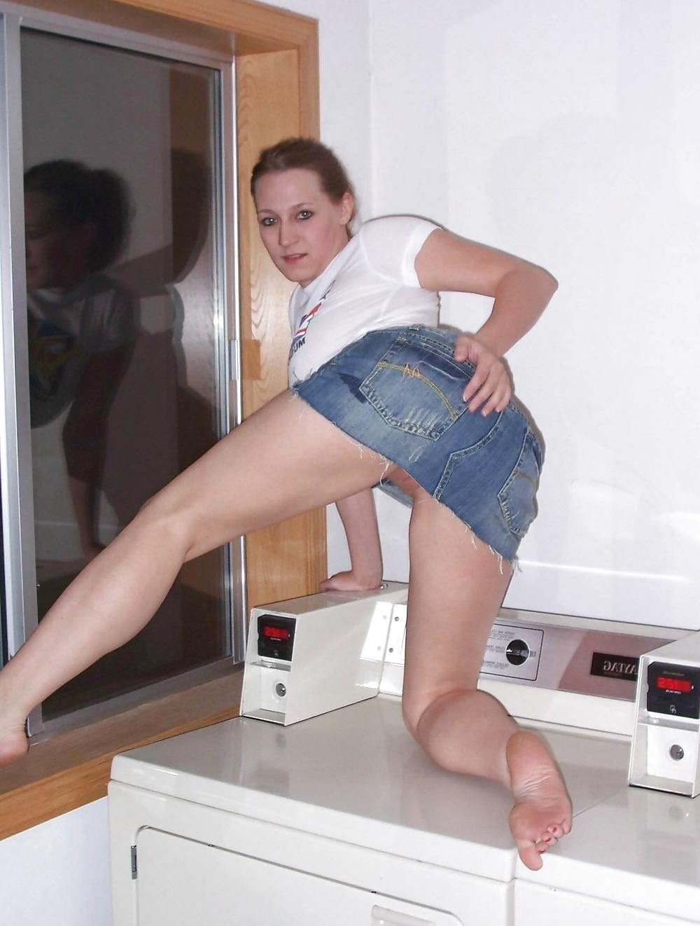 9P Blonde in Denim Skirt (upskirt)