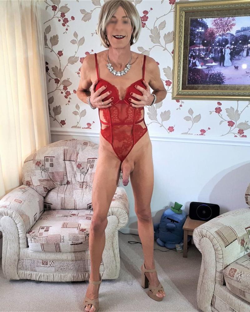 25P Alessia Travestita models red lace Victoria's Secret body