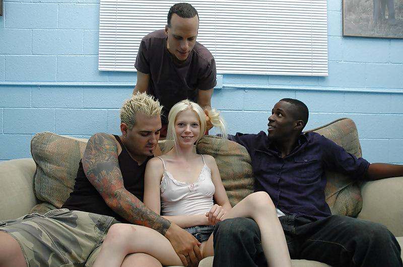 20P Slim blonde is well used by three horny guys