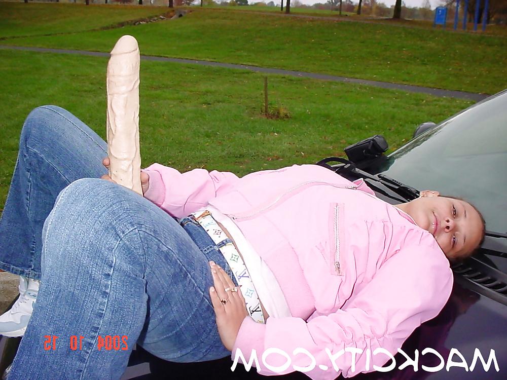 16P At the park with huge dildo.