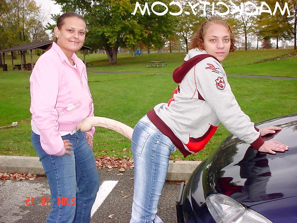 16P At the park with huge dildo.