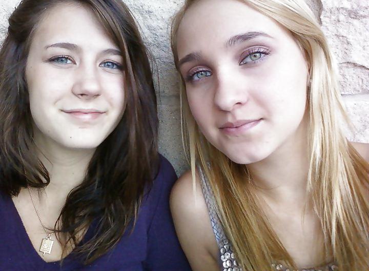 25P Sexy brunette teen with friend