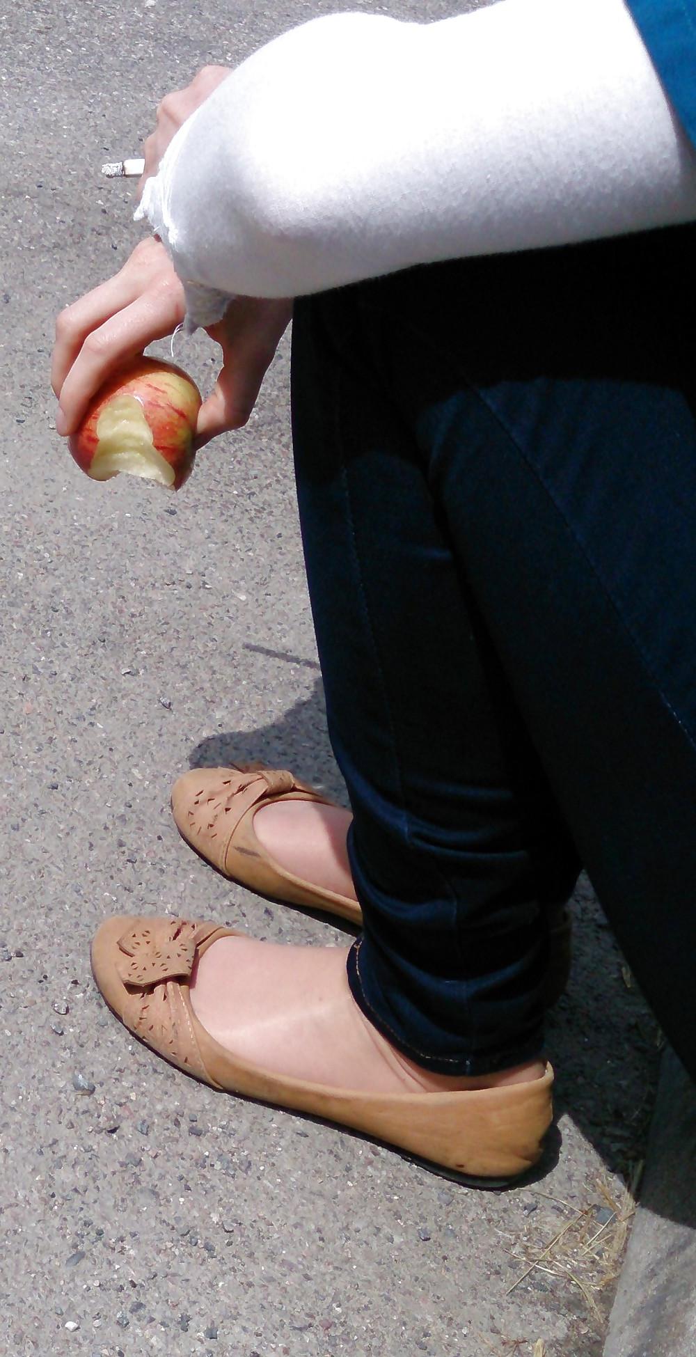 13P Candid teen friend ballerinas flats and nylon socks