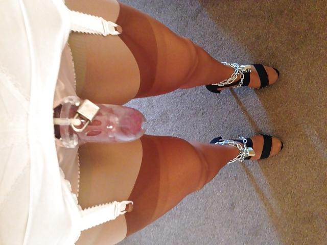 25P Chastity and support stocking slave