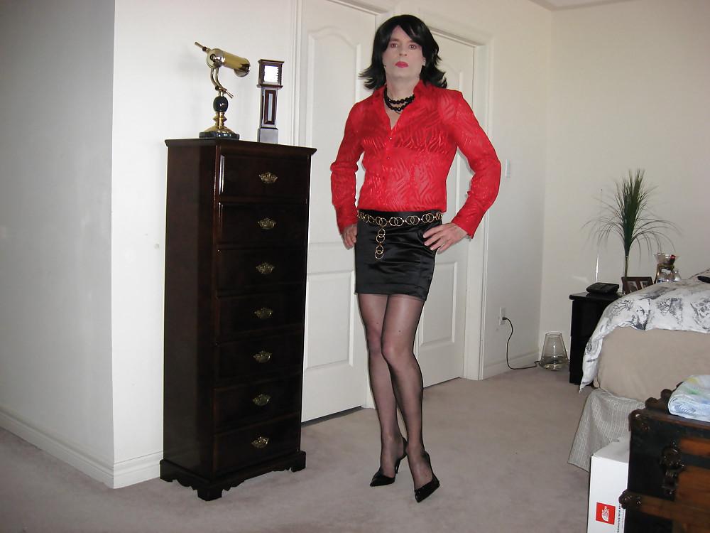 7P Black Mini Skirt, Stockings & Heels