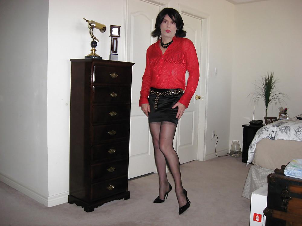 7P Black Mini Skirt, Stockings & Heels
