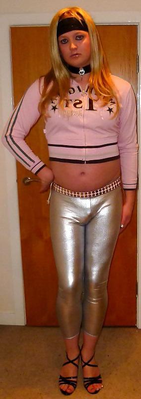 24P Hot sissy chav in silver leggings