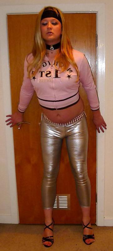 24P Hot sissy chav in silver leggings