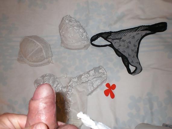 25P Cum on a friend's wife's bra and panties