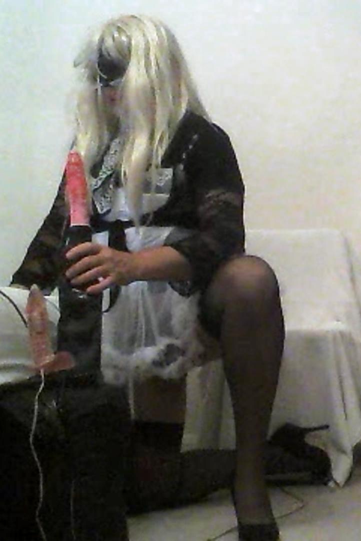 25P Sissy in stockings playing with hard cock toy
