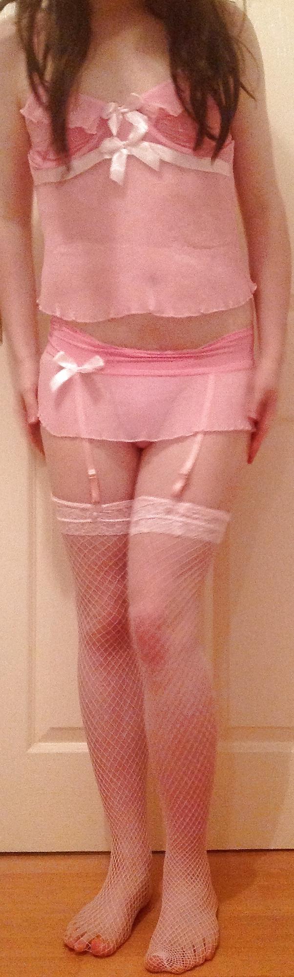 18P Sissy in cute pink lingerie