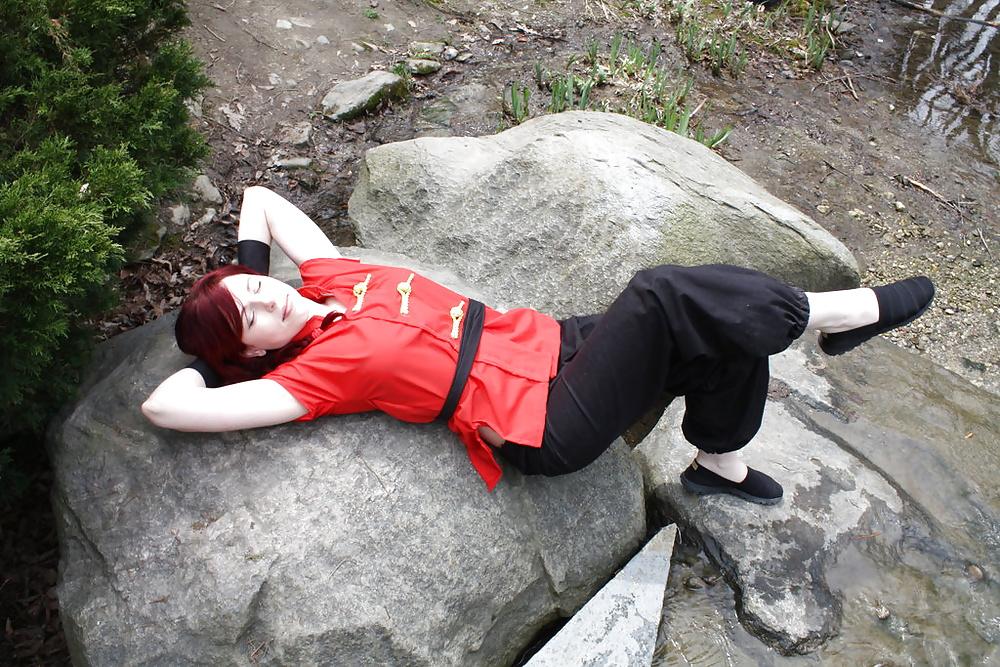 18P Redhead removes slippers