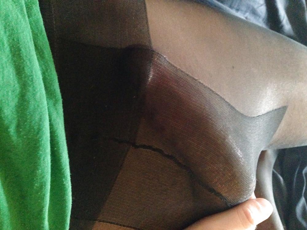 12P My sissy cock in sheer black pantyhose
