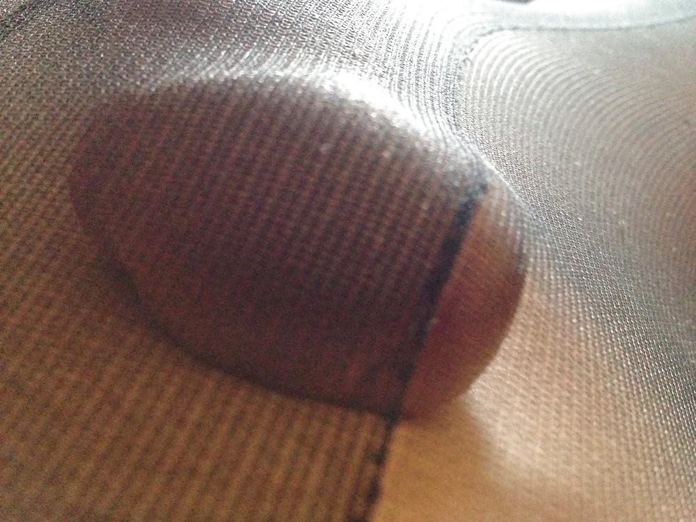 12P My sissy cock in sheer black pantyhose