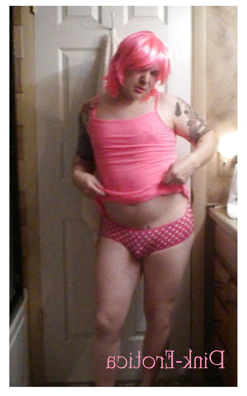23P Pink-Erotica Sissyboy Cross Dresser Pink Cami and Panties