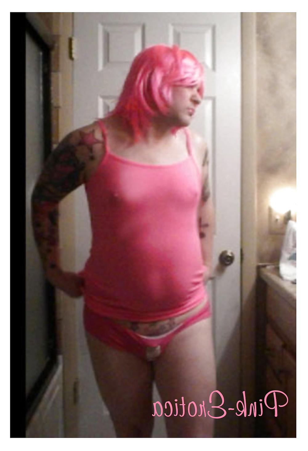 23P Pink-Erotica Sissyboy Cross Dresser Pink Cami and Panties