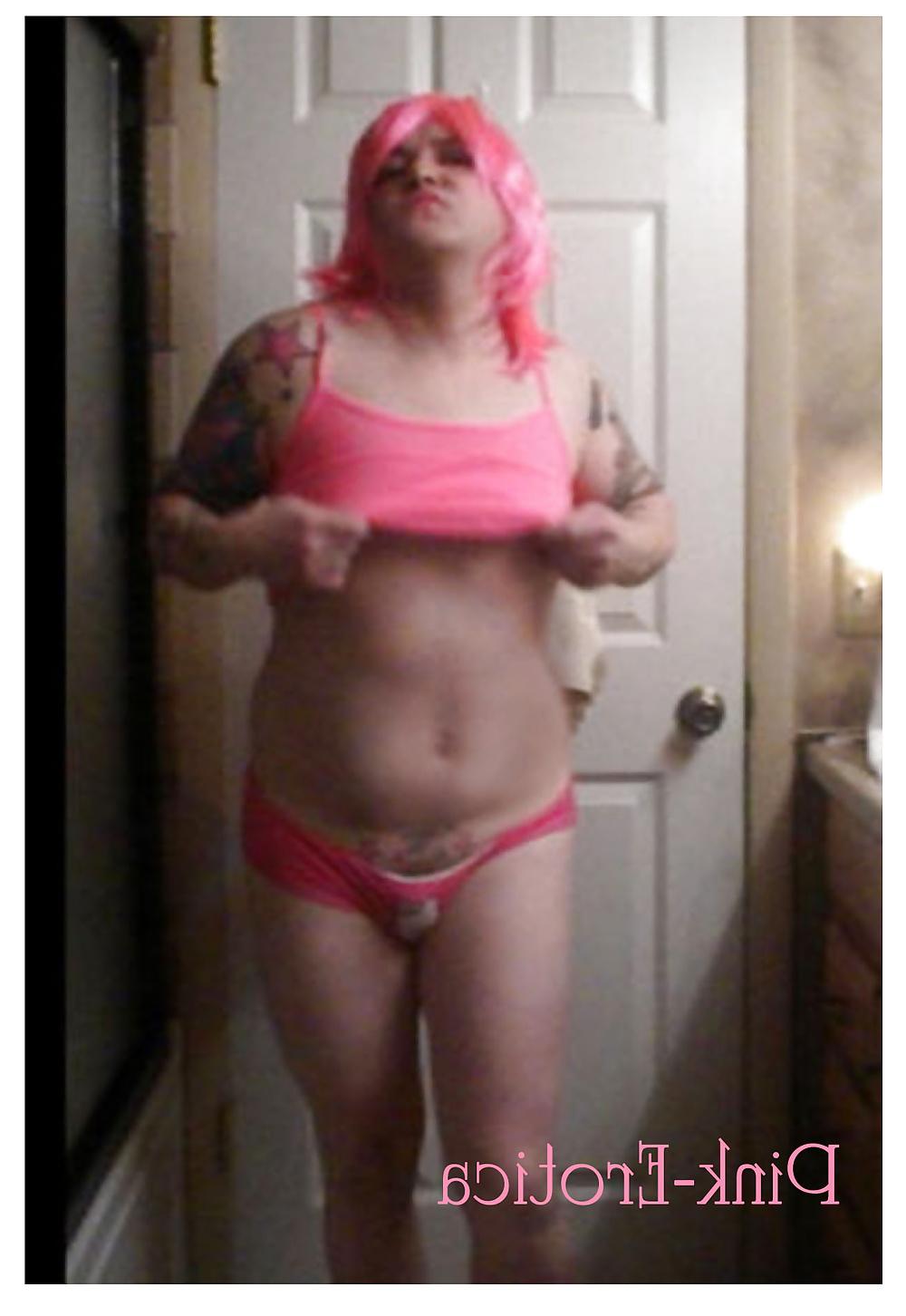 23P Pink-Erotica Sissyboy Cross Dresser Pink Cami and Panties