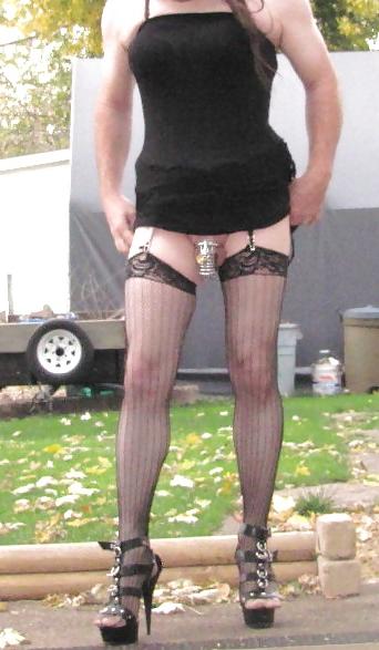 14P Sissy slut in chastity anal device