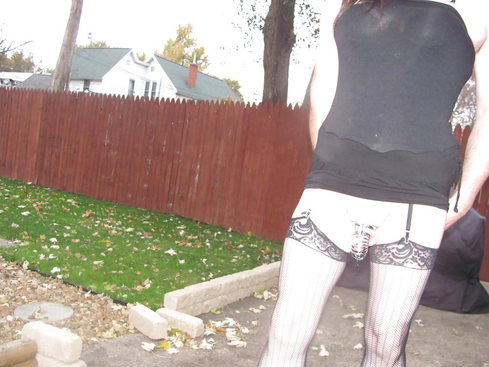 14P Sissy slut in chastity anal device