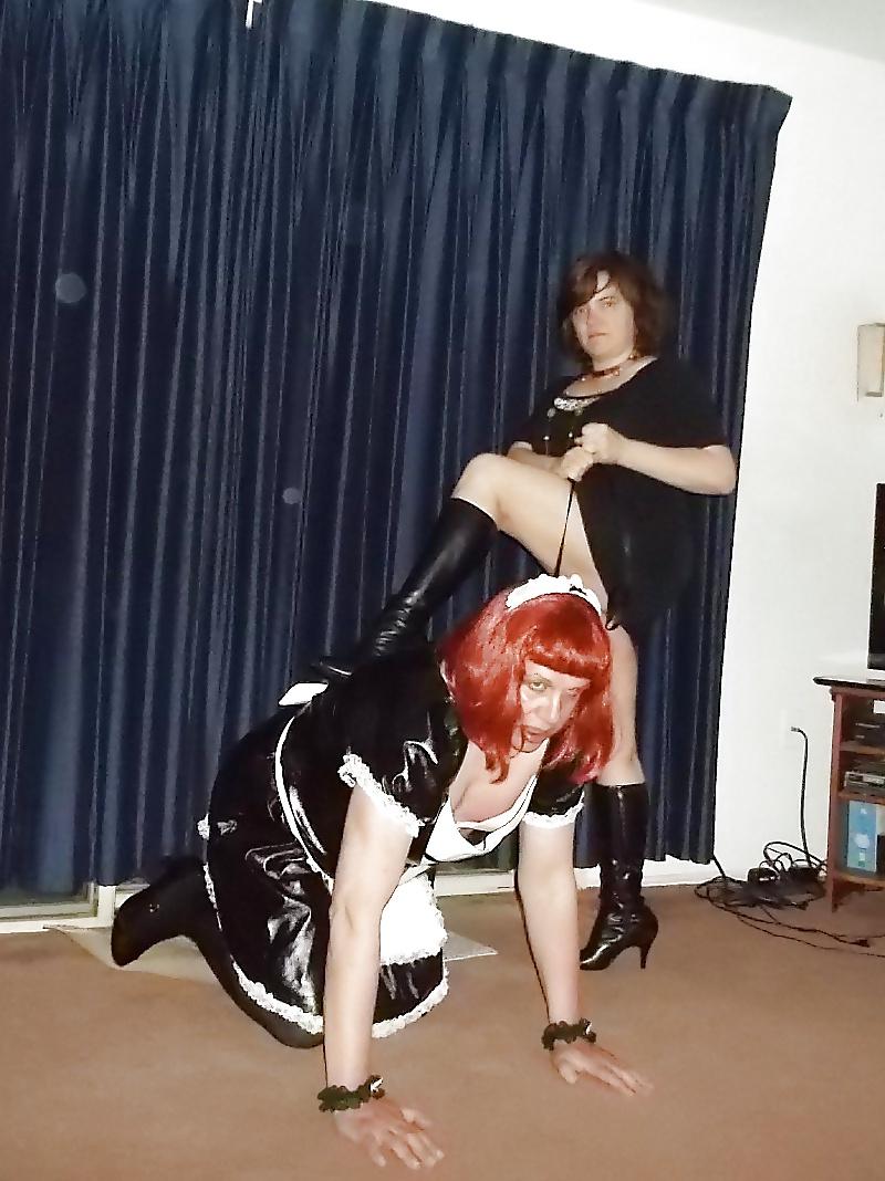 23P Wife leashes sissy hubby