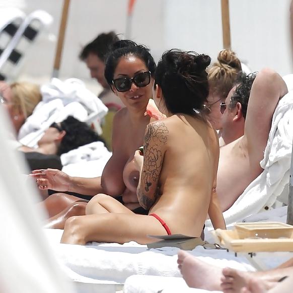 14P Kiara Mia and Her Friend Topless on the Beach in Miami