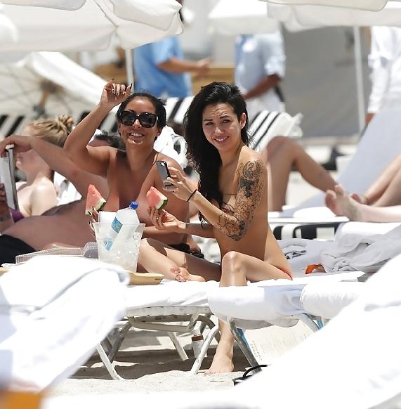 14P Kiara Mia and Her Friend Topless on the Beach in Miami