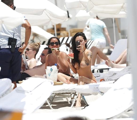 14P Kiara Mia and Her Friend Topless on the Beach in Miami