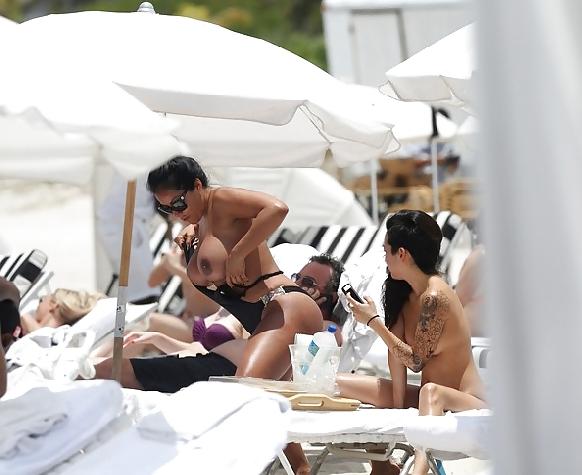 14P Kiara Mia and Her Friend Topless on the Beach in Miami