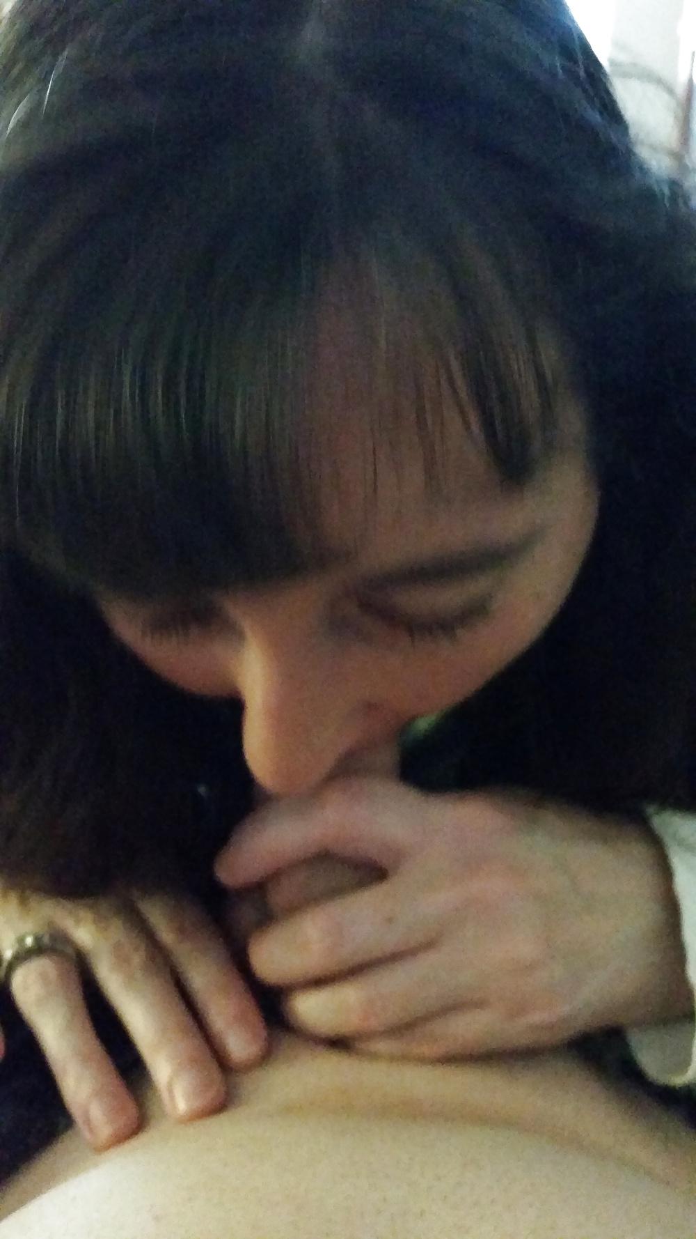 25P My wife looks amazing with huge cock in her tiny mouth.