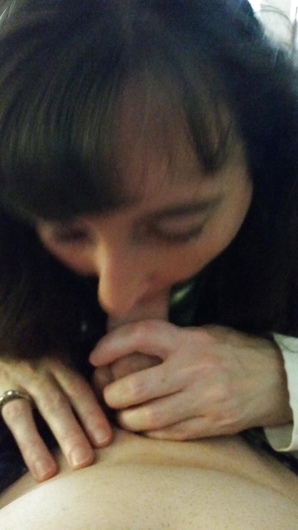25P My wife looks amazing with huge cock in her tiny mouth.