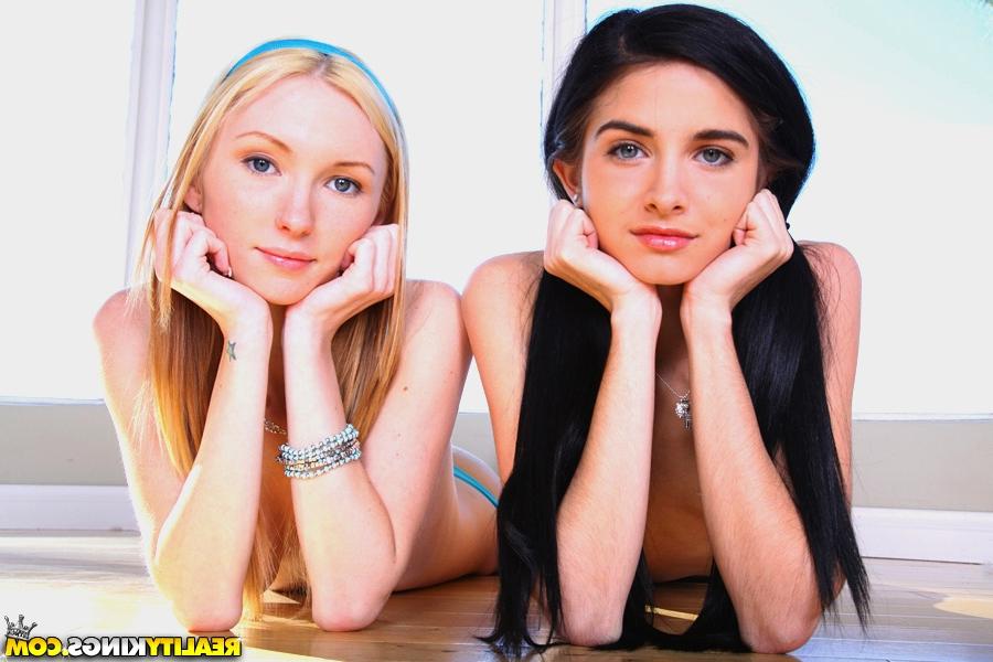 16P Two slim teen cuties stripping and showing their tight sexy bodies