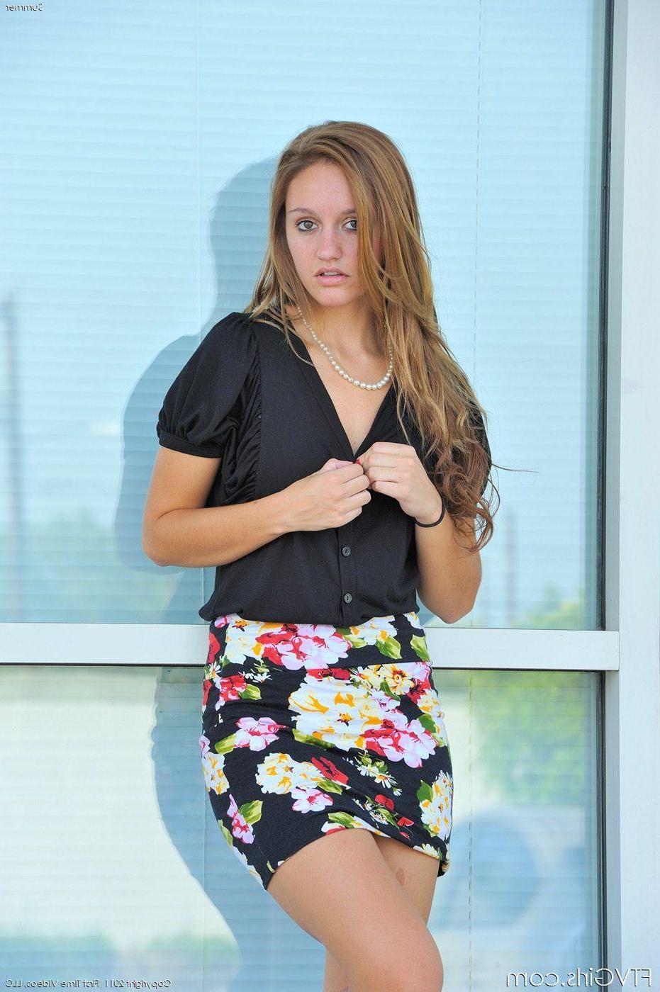 15P Pictures of Summer showing her tight twat up her skirt